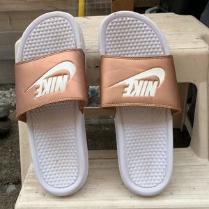 Nike | Gold  and White Slide Sandals | Women 11
